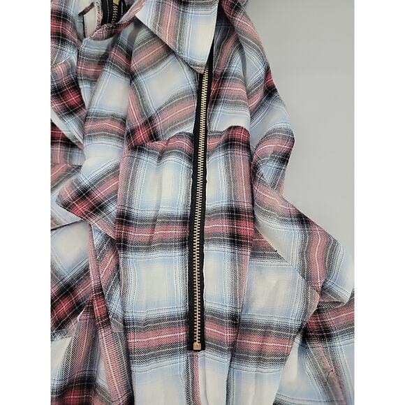 SAM EDELMAN Womens Shirt Riley Plaid Boyfriend Split Hem Button Up Zippers Med - Picture 8 of 12